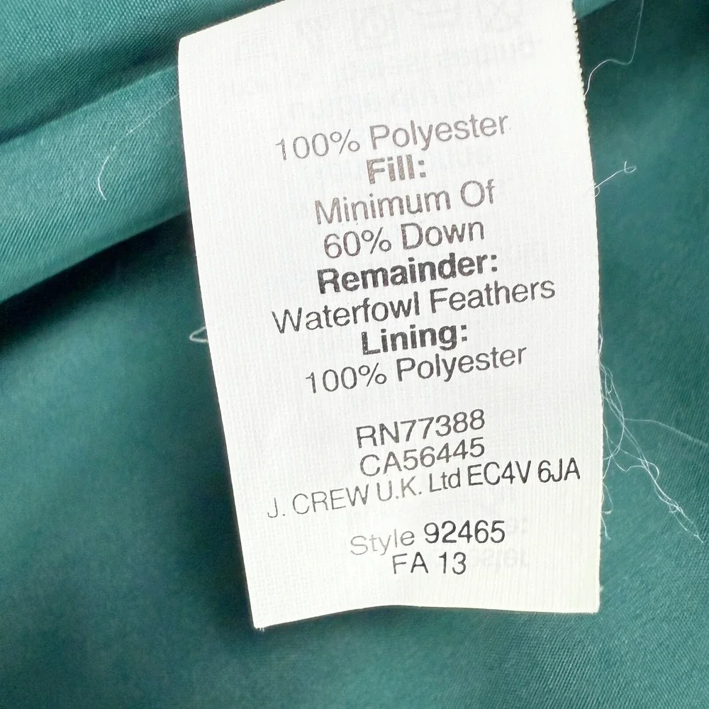 J.Crew Quilted Down Puffer Vest‎ Size XS Womens Pine Green